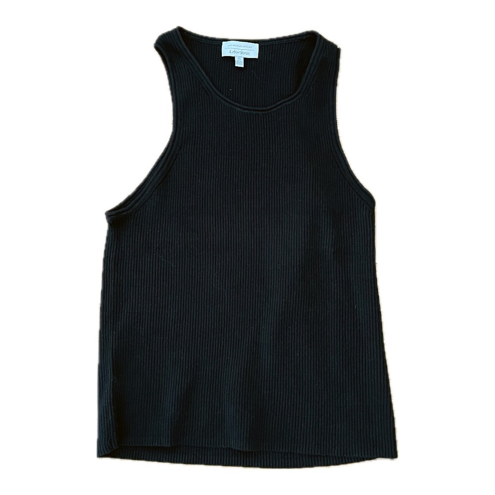 & Other Stories Black Ribbed Tank Top Medium Thick Cotton-Linen Blend EUC